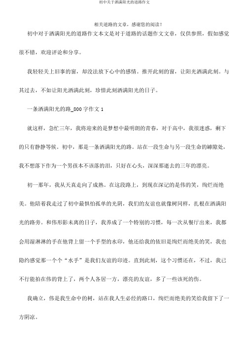 初中关于洒满阳光的道路作文