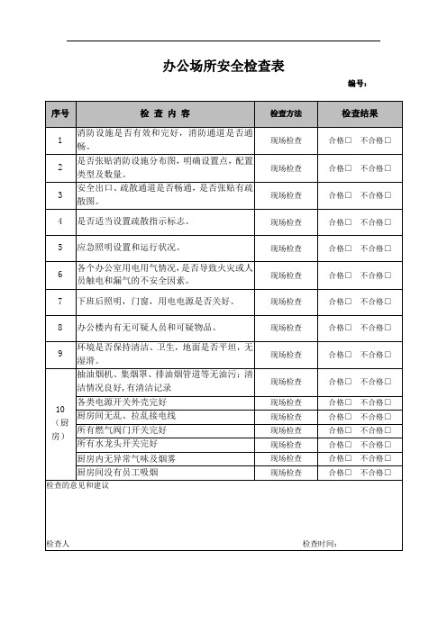 办公场所安全检查表