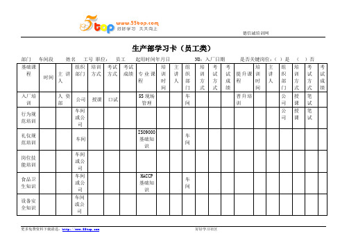 生产部员工学习卡