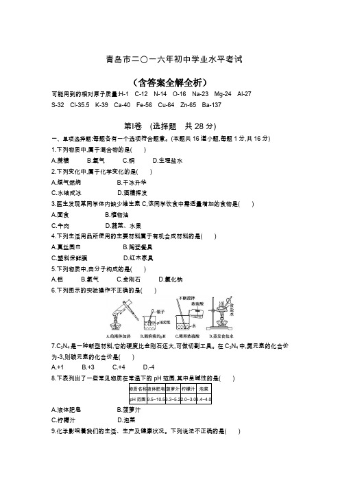 山东青岛2020中考化学综合模拟测试卷(含答案)