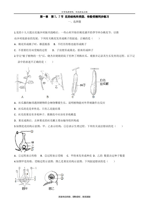 1.1  1.2 花的结构,传粉和受精  同步练习 -济南版八年级上册生物