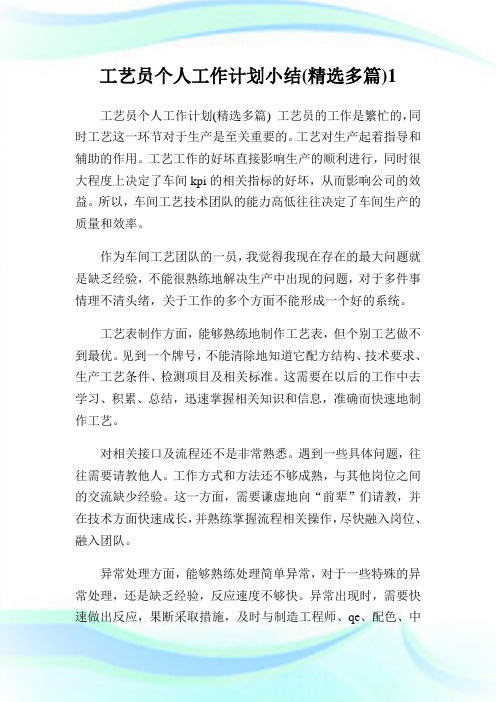 工艺员个人工作计划小结(精选多篇).doc