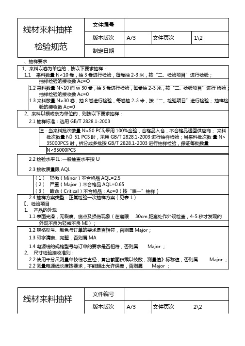 线材来料抽样检验规范(新)