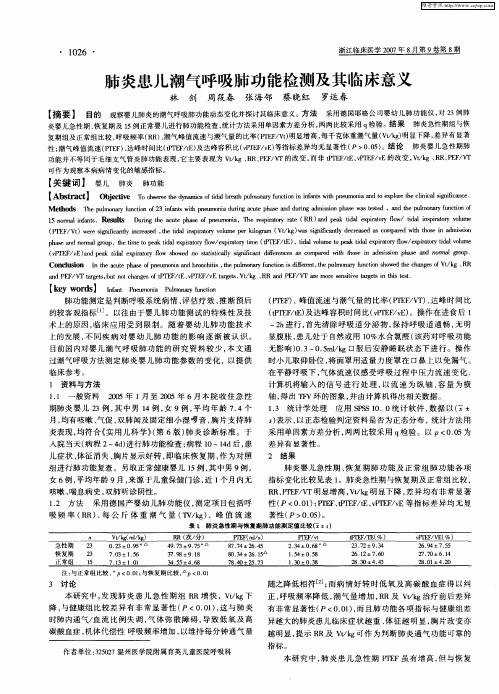 肺炎患儿潮气呼吸肺功能检测及其临床意义