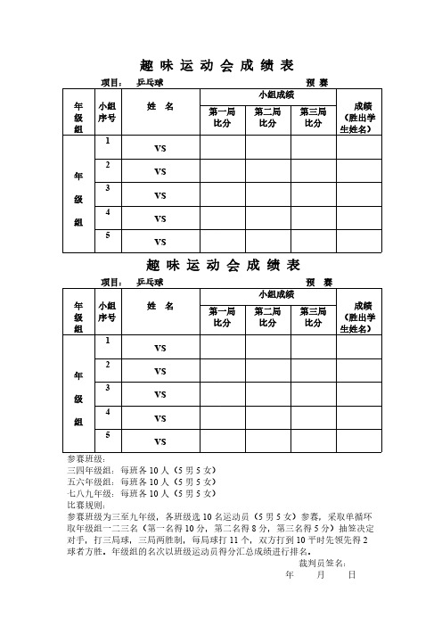 【免费下载】运动会成绩统计表 Microsoft Word 文档