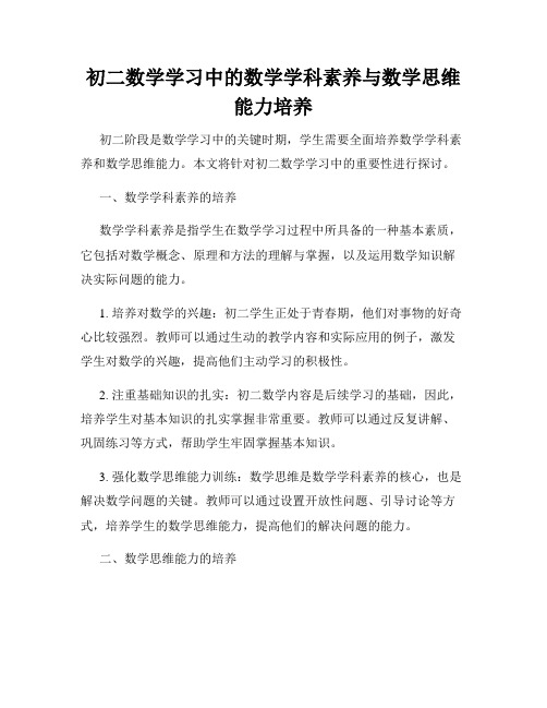 初二数学学习中的数学学科素养与数学思维能力培养