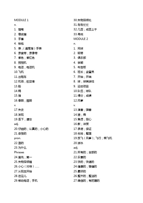 2020-2021学年外研版中考英语七年级下册单词按词性分类(听写版)