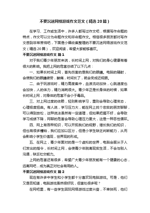 不要沉迷网络游戏作文范文（精选20篇）