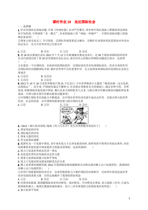 【优化设计】高考政治总复习(基础梳理 考点探究 误区辨析 时政拓展)第19讲 走近国际社会课时作业