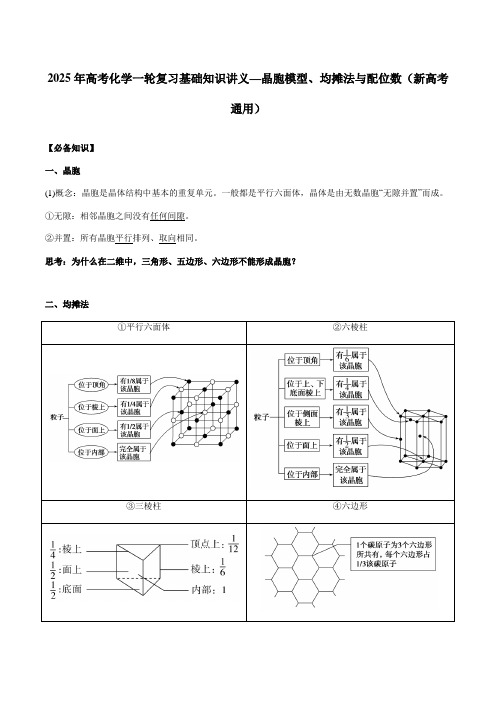 2025年高考化学一轮复习基础知识讲义—晶胞模型、均摊法与配位数(新高考通用)