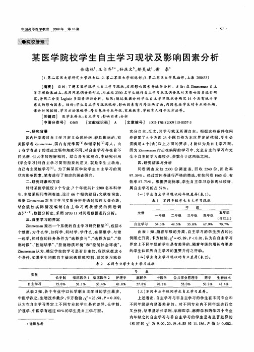 某医学院校学生自主学习现状及影响因素分析