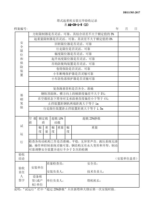 塔式起重机安装完毕验收记录