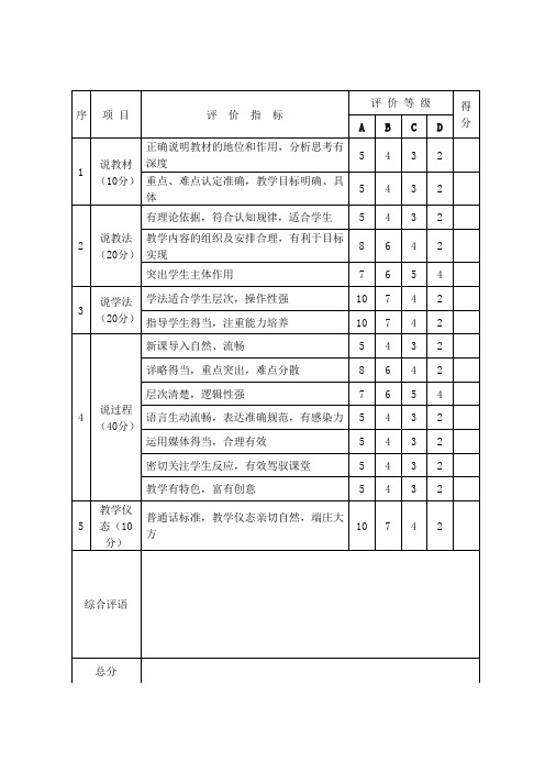 说课比赛评分细则表