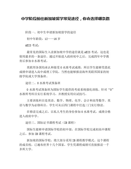 中学阶段前往新加坡留学常见途径,你会选择哪条路