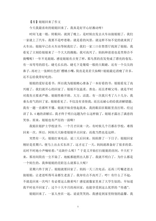 精选姐姐回来了作文(1)
