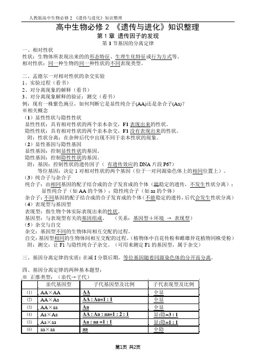 必修2知识整理第1章-分离定律