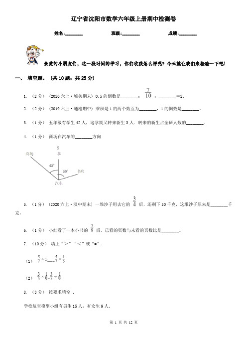 辽宁省沈阳市数学六年级上册期中检测卷