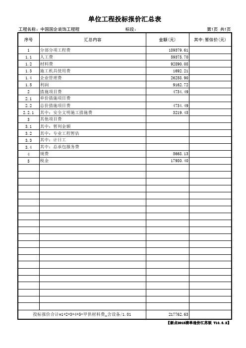 装饰工程分部分项工程量清单(带定额)