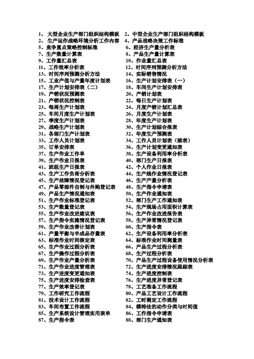 大型企业生产部门组织结构模板