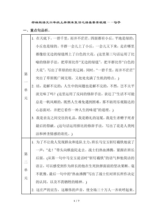 部编版语文六年级上册期末复习之语基要素梳理——句子