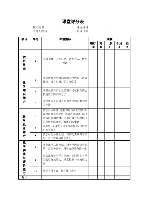 课堂评分表(标准版)