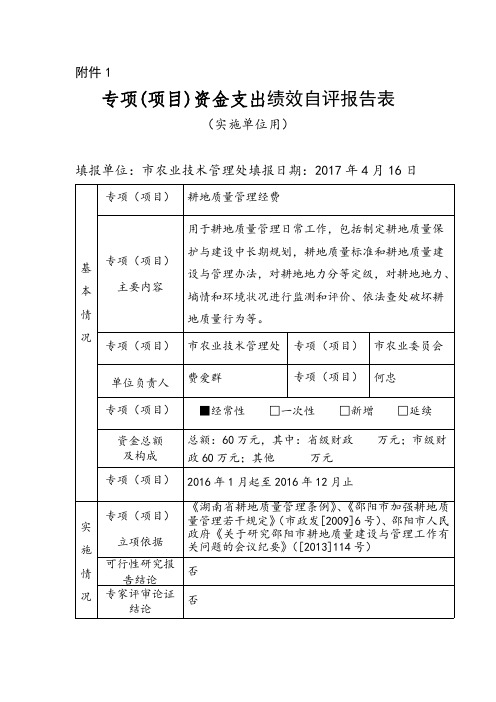 专项(项目)资金支出绩效自评报告表