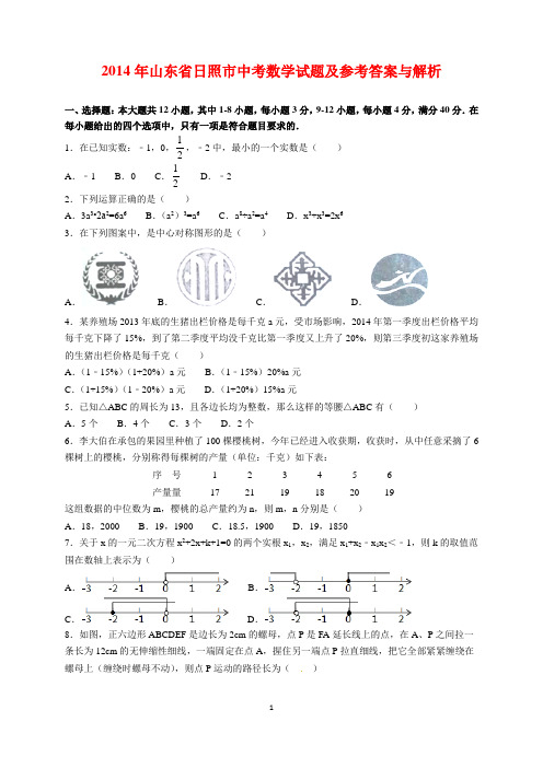 2014年山东省日照市中考数学试题及参考答案(word解析版)