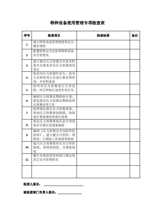 特种设备管理检查表