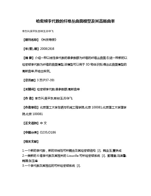 哈密顿李代数的纤维丛曲面模型及其高斯曲率