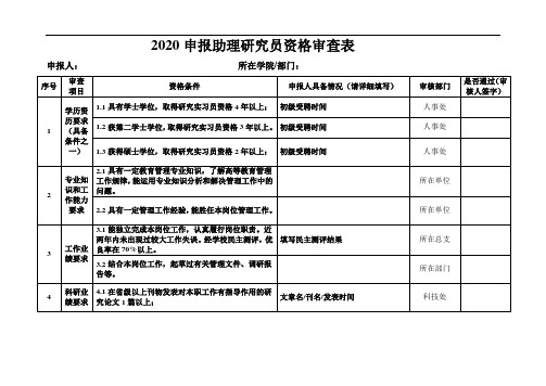 2020助理研究员资格审查表