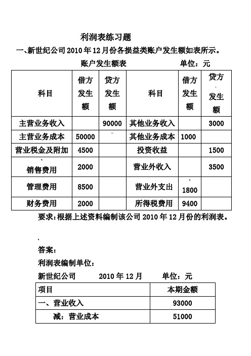 利润表练习题