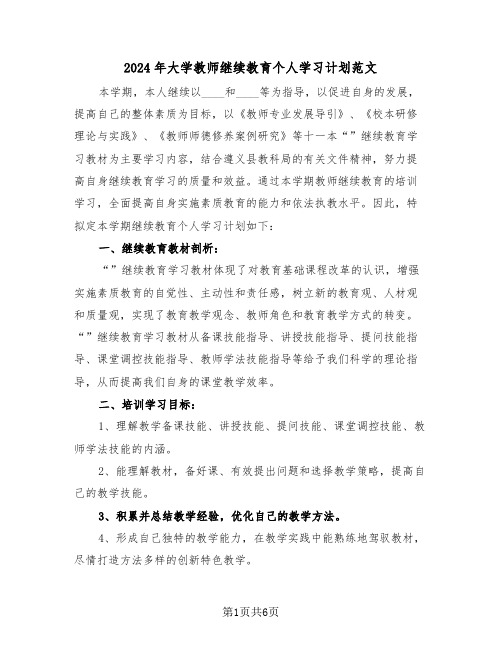 2024年大学教师继续教育个人学习计划范文（2篇）