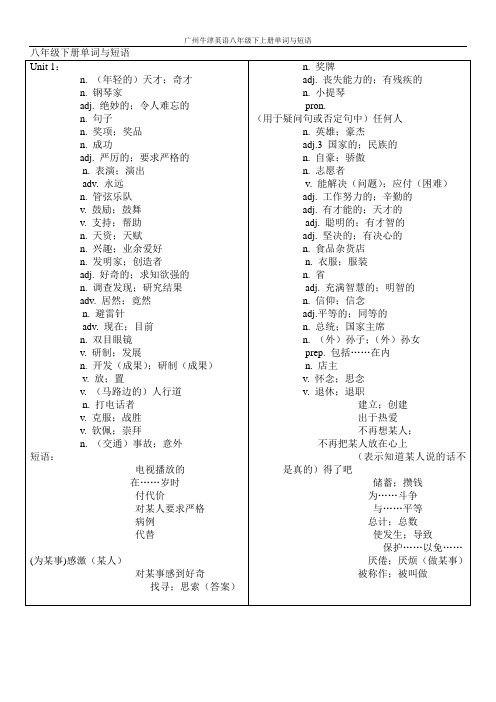 广州牛津英语八年级下册单词与短语默写(含答案)