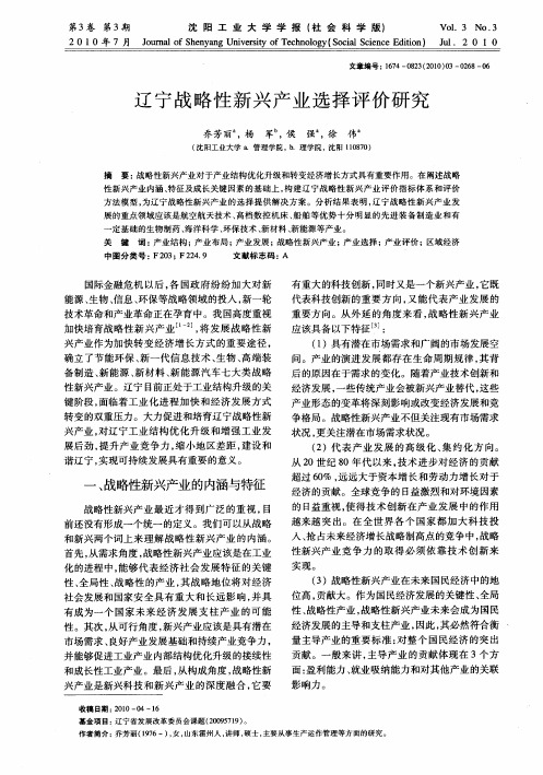 辽宁战略性新兴产业选择评价研究