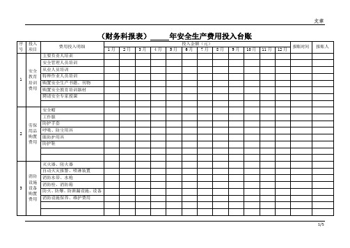 安全生产费用投入台账