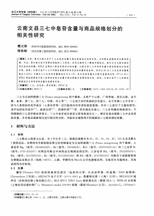 云南文县三七中皂苷含量与商品规格划分的相关性研究