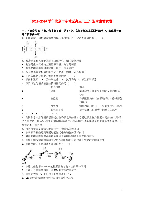 北京市东城区高三生物上学期期末试卷(含解析)