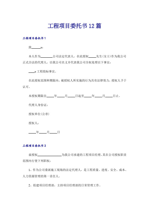 工程项目委托书12篇