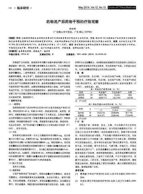 药物流产后药物干预的疗效观察