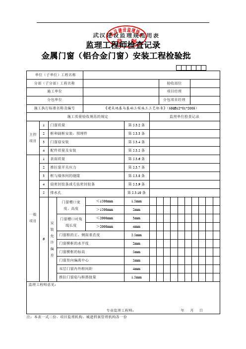 金属门窗(铝合金门窗)安装工程检验批