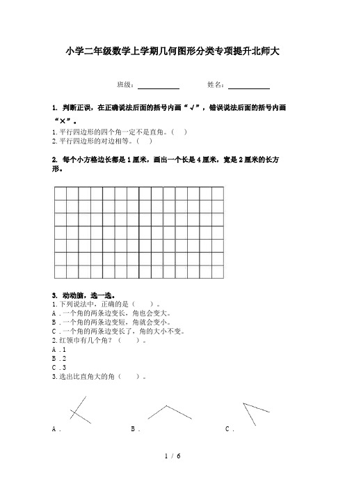 小学二年级数学上学期几何图形分类专项提升北师大