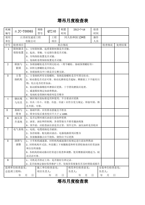 塔吊月度检查表