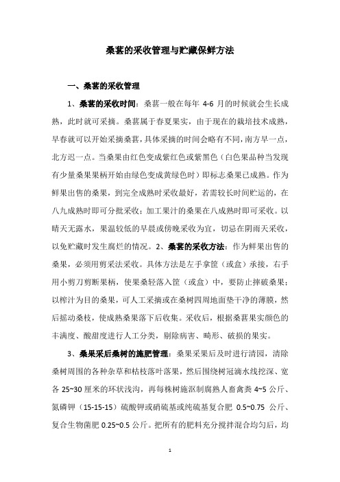 桑葚的采收管理与贮藏保鲜方法