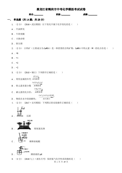 黑龙江省鹤岗市中考化学模拟考试试卷