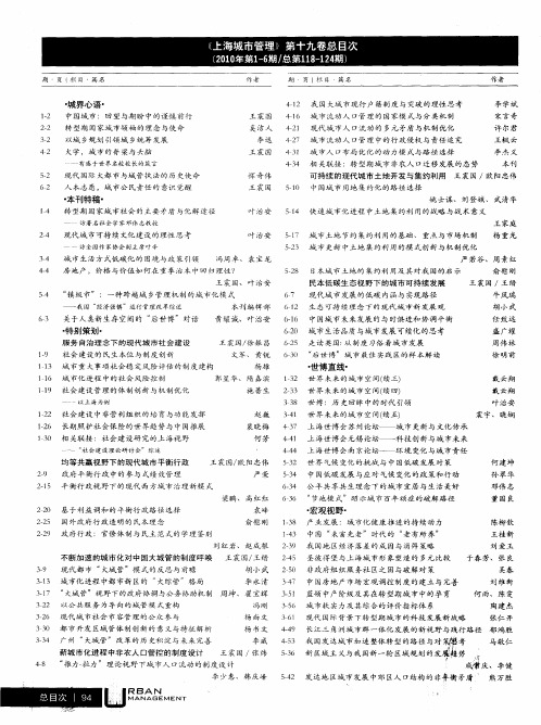 《上海城市管理》第十九卷总目次