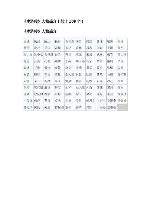 《水浒传》人物简介（共计109个）