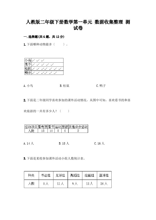 二年级下册数学第一单元-数据收集整理-测试卷及答案(基础+提升)