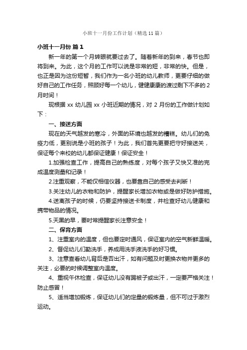 小班十一月份工作计划（精选11篇）