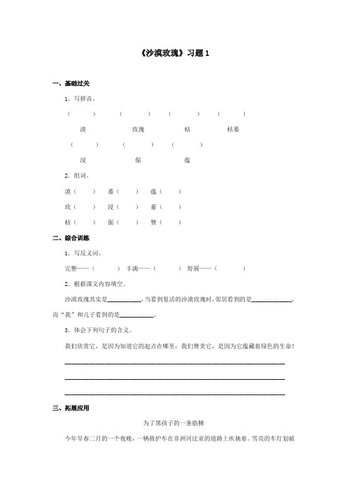 最新审定西师大版语文六年级上册《沙漠玫瑰》精品习题第一课时