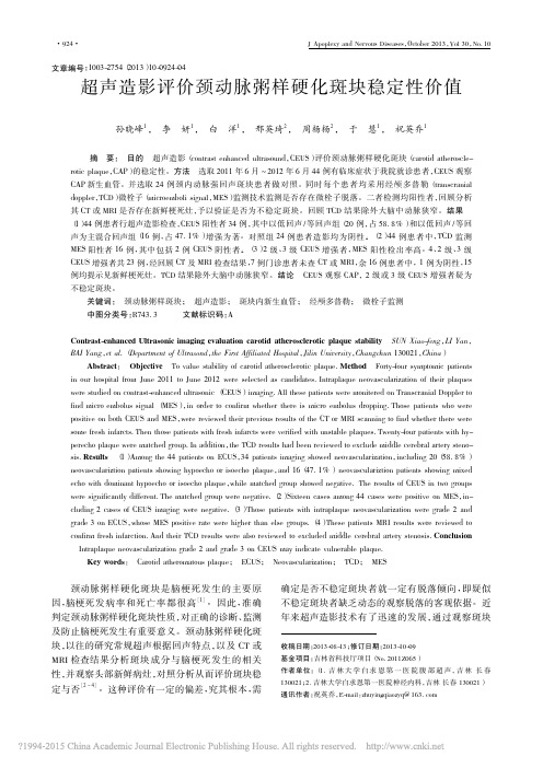 超声造影评价颈动脉粥样硬化斑块稳定性价值